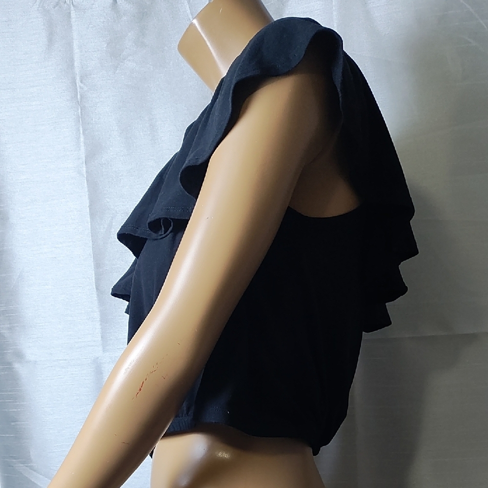 Feathers Blue Ruffled Crop‎ Blouse - Picture 2 of 7